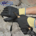 NMSAFETY ARAMID FIBERS dehnbare Shell-Strukturschaum-Herrenhandschuhe mit geradem Daumen und schwarzer Schaum-Nitrilbeschichtung, gelb / schwarz